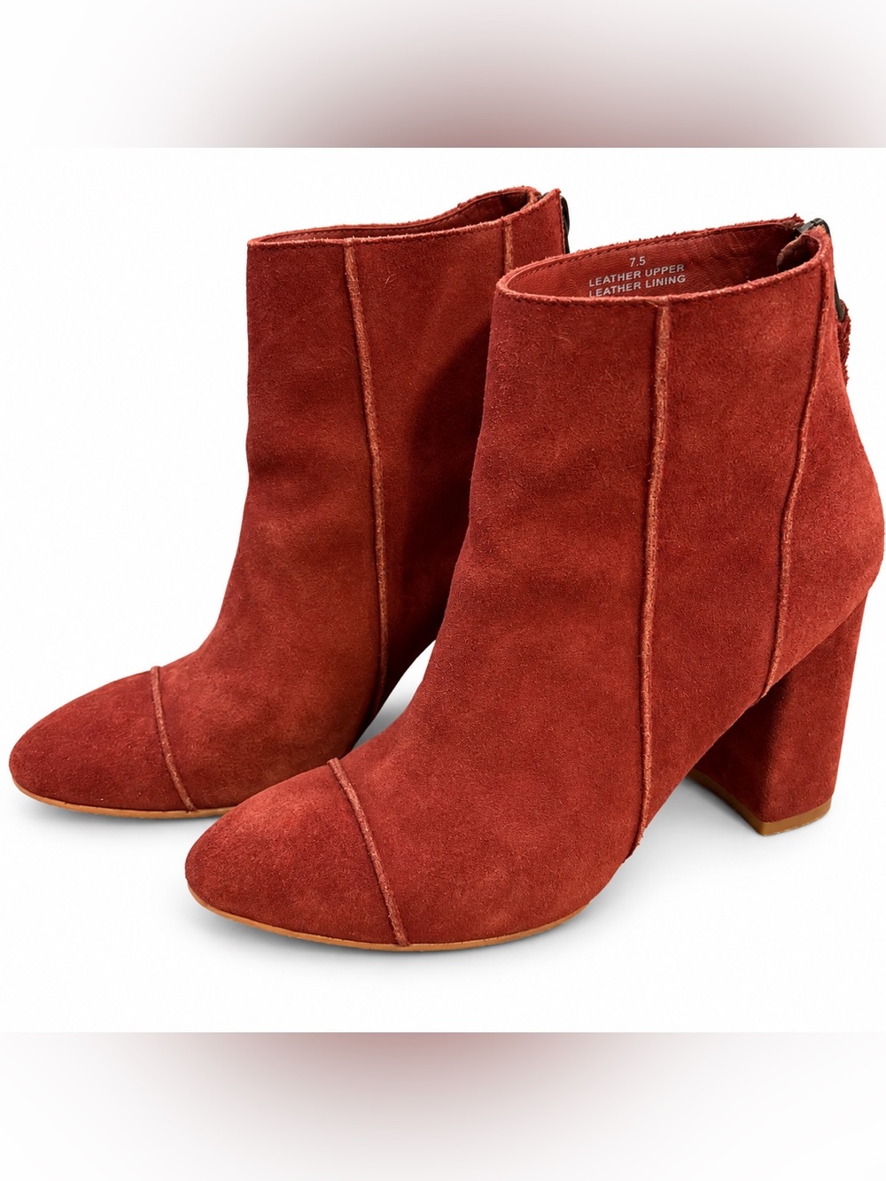 Able Rust/Red Suede Block Heel Ankle Booties